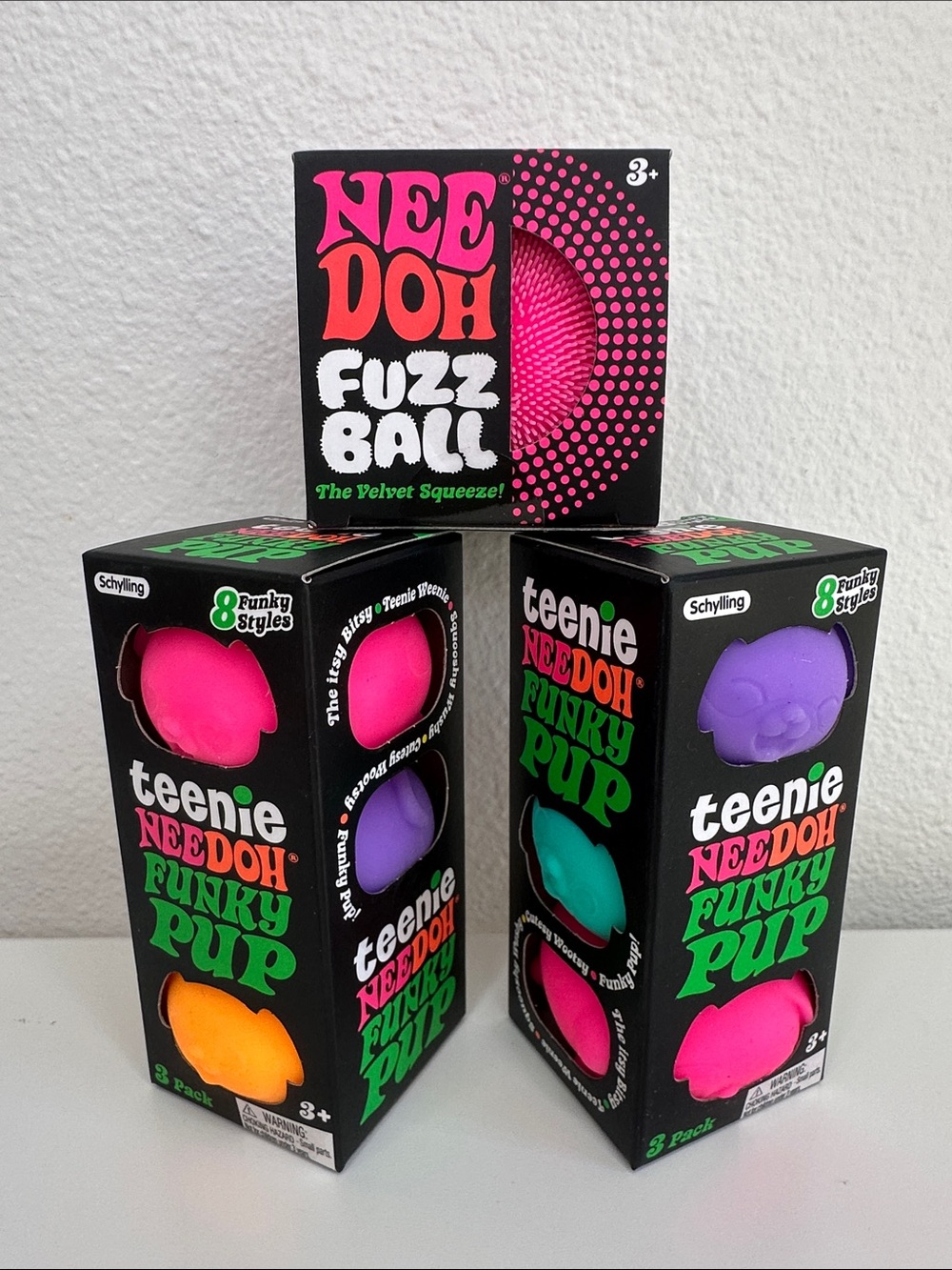 NeeDoh TEENIE FUNKY PUPS & Pink FUZZ BALL, Schyilling Sensory Squishy Fidgets